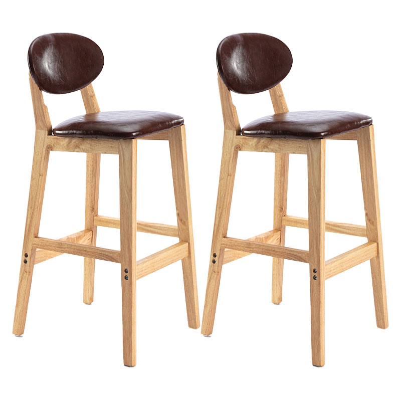 Modern Armless Backrest Counter Stool Wood Dessert Shop Bar Stool with Cushion and Pedal Dark Brown 2 Piece Set Clearhalo 'Bar Furniture' 'Bar Stools' 'bar_stools' 'furn' 'furn_bar_stools' 'furniture_bar_stools' 'Kitchen & Dining Furniture' 'kitchen&dining_furn' 'kitchen' 'kitchen_furn' Furniture' 4463816
