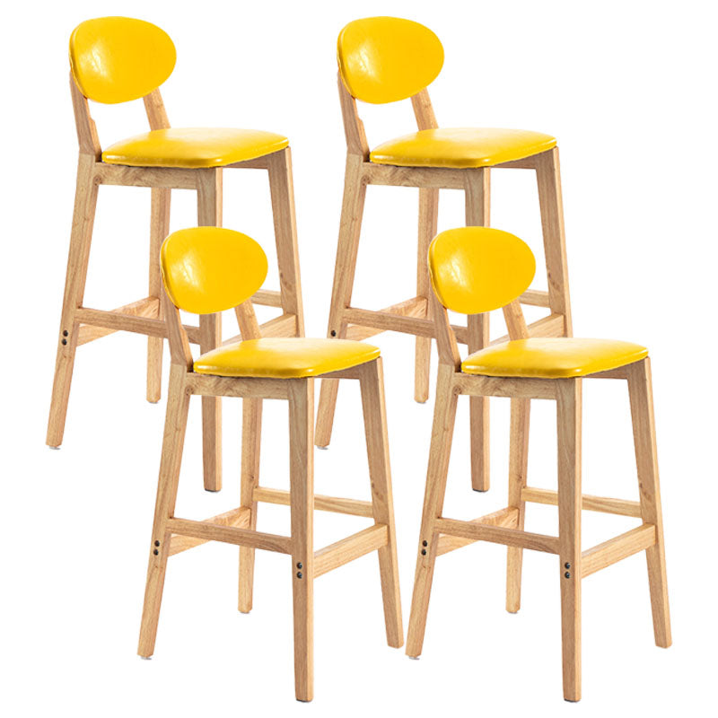 Modern Armless Backrest Counter Stool Wood Dessert Shop Bar Stool with Cushion and Pedal Fluorescent Yellow 4 Piece Set Clearhalo 'Bar Furniture' 'Bar Stools' 'bar_stools' 'furn' 'furn_bar_stools' 'furniture_bar_stools' 'Kitchen & Dining Furniture' 'kitchen&dining_furn' 'kitchen' 'kitchen_furn' Furniture' 4463828