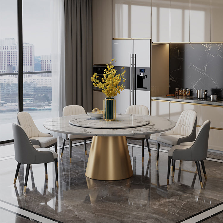 Round Dinette Table Modern Style Pedestal Dining Site Table with Turntable White Gold Clearhalo ' dining_table' 'Dining Tables & Seating' 'Dining Tables' 'furn' 'furn_dining_table' 'Furniture' 'furniture_dining_table' 'Kitchen & Dining Furniture' 'kitchen&dining_furn' 'kitchen' 'kitchen_dining_table' 4467522