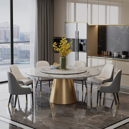 Round Dinette Table Modern Style Pedestal Dining Site Table with Turntable White Gold Clearhalo ' dining_table' 'Dining Tables & Seating' 'Dining Tables' 'furn' 'furn_dining_table' 'Furniture' 'furniture_dining_table' 'Kitchen & Dining Furniture' 'kitchen&dining_furn' 'kitchen' 'kitchen_dining_table' 4467522