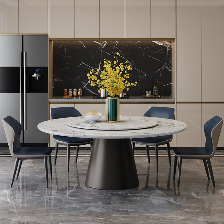 Round Dinette Table Modern Style Pedestal Dining Site Table with Turntable White Black 53.1"L x 53.1"W x 29.5"H Clearhalo ' dining_table' 'Dining Tables & Seating' 'Dining Tables' 'furn' 'furn_dining_table' 'Furniture' 'furniture_dining_table' 'Kitchen & Dining Furniture' 'kitchen&dining_furn' 'kitchen' 'kitchen_dining_table' 4467524
