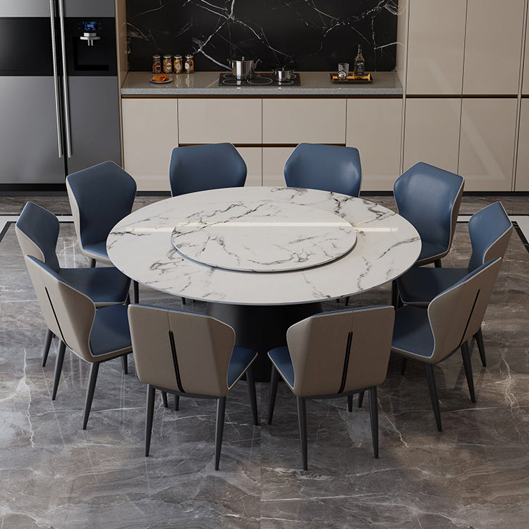 Round Dinette Table Modern Style Pedestal Dining Site Table with Turntable White Black 59.1"L x 59.1"W x 29.9"H Clearhalo ' dining_table' 'Dining Tables & Seating' 'Dining Tables' 'furn' 'furn_dining_table' 'Furniture' 'furniture_dining_table' 'Kitchen & Dining Furniture' 'kitchen&dining_furn' 'kitchen' 'kitchen_dining_table' 4467525