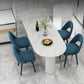 Oval Shape 3 Legs Modern Dining Table White Tone Fixed Table for Dining Room Stone Beige 63"L x 27.6"W x 29.5"H Clearhalo ' dining_table' 'Dining Tables & Seating' 'Dining Tables' 'furn' 'furn_dining_table' 'Furniture' 'furniture_dining_table' 'Kitchen & Dining Furniture' 'kitchen&dining_furn' 'kitchen' 'kitchen_dining_table' 4467537