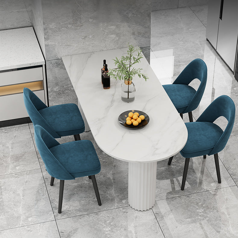 Oval Shape 3 Legs Modern Dining Table White Tone Fixed Table for Dining Room Stone Beige 63"L x 27.6"W x 29.5"H Clearhalo ' dining_table' 'Dining Tables & Seating' 'Dining Tables' 'furn' 'furn_dining_table' 'Furniture' 'furniture_dining_table' 'Kitchen & Dining Furniture' 'kitchen&dining_furn' 'kitchen' 'kitchen_dining_table' 4467537