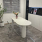 Oval Shape 3 Legs Modern Dining Table White Tone Fixed Table for Dining Room Stone White Clearhalo ' dining_table' 'Dining Tables & Seating' 'Dining Tables' 'furn' 'furn_dining_table' 'Furniture' 'furniture_dining_table' 'Kitchen & Dining Furniture' 'kitchen&dining_furn' 'kitchen' 'kitchen_dining_table' 4467538