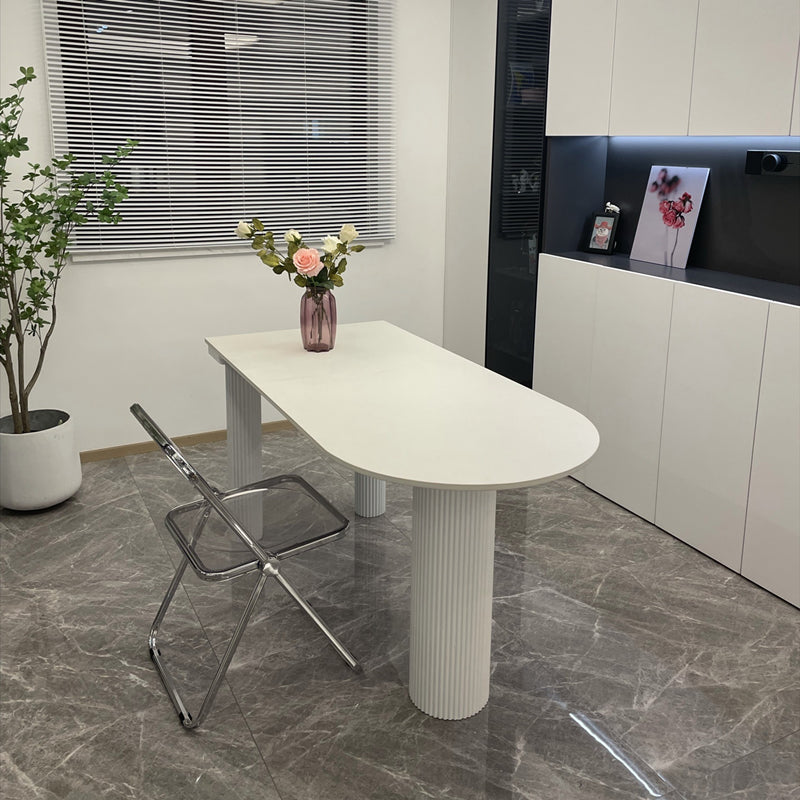 Oval Shape 3 Legs Modern Dining Table White Tone Fixed Table for Dining Room Stone White Clearhalo ' dining_table' 'Dining Tables & Seating' 'Dining Tables' 'furn' 'furn_dining_table' 'Furniture' 'furniture_dining_table' 'Kitchen & Dining Furniture' 'kitchen&dining_furn' 'kitchen' 'kitchen_dining_table' 4467538