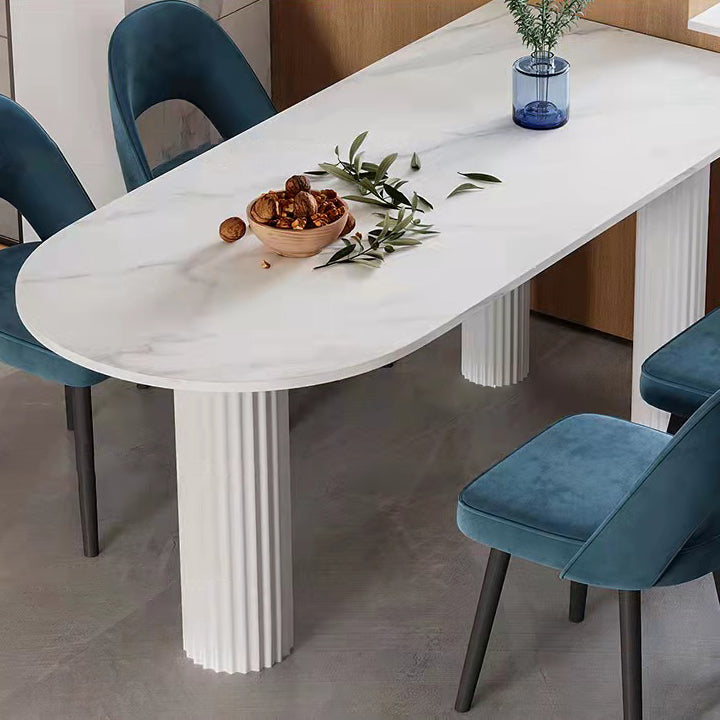 Oval Shape 3 Legs Modern Dining Table White Tone Fixed Table for Dining Room Clearhalo ' dining_table' 'Dining Tables & Seating' 'Dining Tables' 'furn' 'furn_dining_table' 'Furniture' 'furniture_dining_table' 'Kitchen & Dining Furniture' 'kitchen&dining_furn' 'kitchen' 'kitchen_dining_table' 4467539
