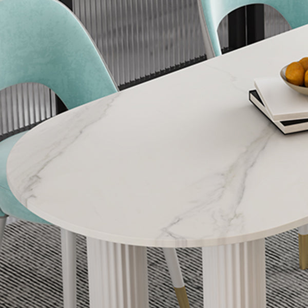 Oval Shape 3 Legs Modern Dining Table White Tone Fixed Table for Dining Room Clearhalo ' dining_table' 'Dining Tables & Seating' 'Dining Tables' 'furn' 'furn_dining_table' 'Furniture' 'furniture_dining_table' 'Kitchen & Dining Furniture' 'kitchen&dining_furn' 'kitchen' 'kitchen_dining_table' 4467542