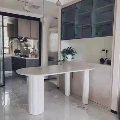 Oval Shape 3 Legs Modern Dining Table White Tone Fixed Table for Dining Room Wood White Clearhalo ' dining_table' 'Dining Tables & Seating' 'Dining Tables' 'furn' 'furn_dining_table' 'Furniture' 'furniture_dining_table' 'Kitchen & Dining Furniture' 'kitchen&dining_furn' 'kitchen' 'kitchen_dining_table' 4467543