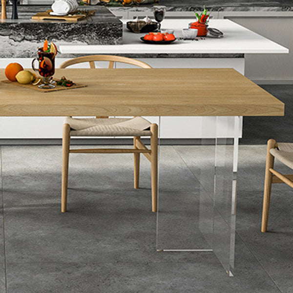 Modern Style Dining Table Rectangle Wooden Dining Table with Acrylic Base Clearhalo ' dining_table' 'Dining Tables & Seating' 'Dining Tables' 'furn' 'furn_dining_table' 'Furniture' 'furniture_dining_table' 'Kitchen & Dining Furniture' 'kitchen&dining_furn' 'kitchen' 'kitchen_dining_table' 4467559