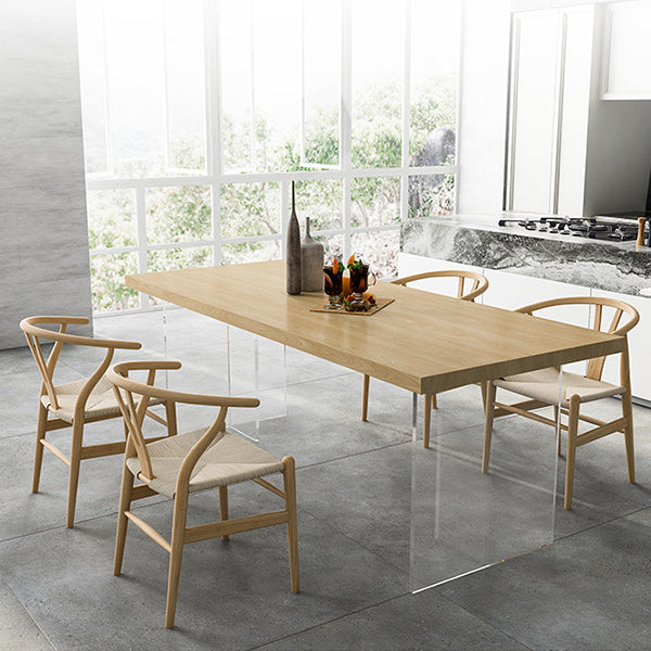 Modern Style Dining Table Rectangle Wooden Dining Table with Acrylic Base Clearhalo ' dining_table' 'Dining Tables & Seating' 'Dining Tables' 'furn' 'furn_dining_table' 'Furniture' 'furniture_dining_table' 'Kitchen & Dining Furniture' 'kitchen&dining_furn' 'kitchen' 'kitchen_dining_table' 4467562