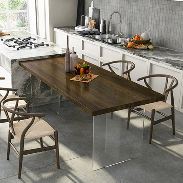 Modern Style Dining Table Rectangle Wooden Dining Table with Acrylic Base Clearhalo ' dining_table' 'Dining Tables & Seating' 'Dining Tables' 'furn' 'furn_dining_table' 'Furniture' 'furniture_dining_table' 'Kitchen & Dining Furniture' 'kitchen&dining_furn' 'kitchen' 'kitchen_dining_table' 4467566