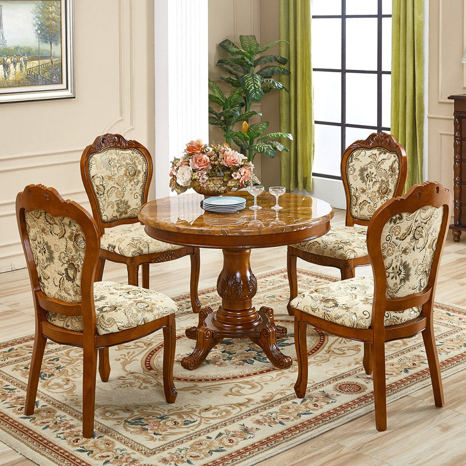 Round 4 Legs Victorian Style Dining Table Sintered Stone Fixed Table for Kitchen Brown 35.4"L x 35.4"W x 29.5"H Without Chairs Clearhalo ' dining_table' 'Dining Tables & Seating' 'Dining Tables' 'furn' 'furn_dining_table' 'Furniture' 'furniture_dining_table' 'Kitchen & Dining Furniture' 'kitchen&dining_furn' 'kitchen' 'kitchen_dining_table' 4467588