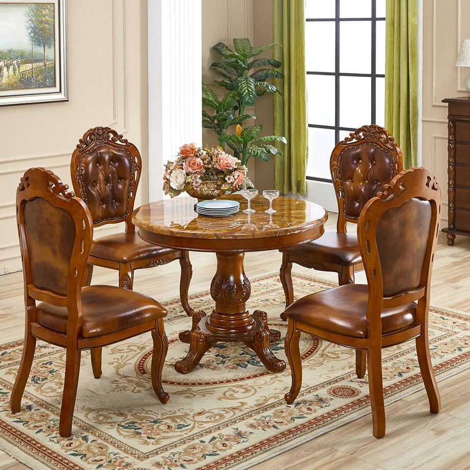 Round 4 Legs Victorian Style Dining Table Sintered Stone Fixed Table for Kitchen Brown 39.4"L x 39.4"W x 29.5"H Without Chairs Clearhalo ' dining_table' 'Dining Tables & Seating' 'Dining Tables' 'furn' 'furn_dining_table' 'Furniture' 'furniture_dining_table' 'Kitchen & Dining Furniture' 'kitchen&dining_furn' 'kitchen' 'kitchen_dining_table' 4467589