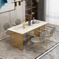 Traditional Luxury Dining Table Sintered Stone Table with Gold Frame for Home Use Gold 55.1"L x 31.5"W x 29.5"H Without Chairs Clearhalo ' dining_table' 'Dining Tables & Seating' 'Dining Tables' 'furn' 'furn_dining_table' 'Furniture' 'furniture_dining_table' 'Kitchen & Dining Furniture' 'kitchen&dining_furn' 'kitchen' 'kitchen_dining_table' 4467630