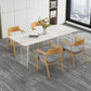 Modern Dining Table Rectangle Stone Top Table with Sled Base White 55.1"L x 31.5"W x 29.5"H Without Chairs Clearhalo ' dining_table' 'Dining Tables & Seating' 'Dining Tables' 'furn' 'furn_dining_table' 'Furniture' 'furniture_dining_table' 'Kitchen & Dining Furniture' 'kitchen&dining_furn' 'kitchen' 'kitchen_dining_table' 4467746