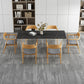 Modern Dining Table Rectangle Stone Top Table with Sled Base Black 70.9"L x 35.4"W x 29.5"H Without Chairs Clearhalo ' dining_table' 'Dining Tables & Seating' 'Dining Tables' 'furn' 'furn_dining_table' 'Furniture' 'furniture_dining_table' 'Kitchen & Dining Furniture' 'kitchen&dining_furn' 'kitchen' 'kitchen_dining_table' 4467747