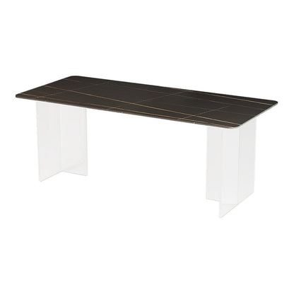 Modern Dining Table Rectangle Stone Top Table with Sled Base Black Without Chairs Clearhalo ' dining_table' 'Dining Tables & Seating' 'Dining Tables' 'furn' 'furn_dining_table' 'Furniture' 'furniture_dining_table' 'Kitchen & Dining Furniture' 'kitchen&dining_furn' 'kitchen' 'kitchen_dining_table' 4467748
