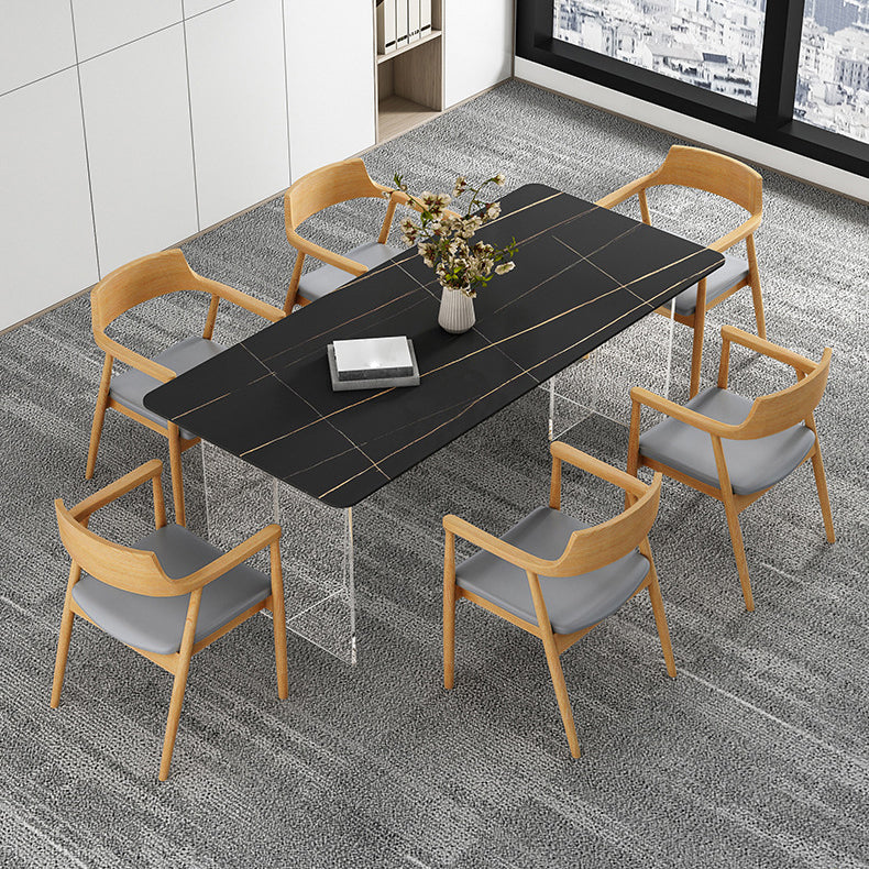 Modern Dining Table Rectangle Stone Top Table with Sled Base Clearhalo ' dining_table' 'Dining Tables & Seating' 'Dining Tables' 'furn' 'furn_dining_table' 'Furniture' 'furniture_dining_table' 'Kitchen & Dining Furniture' 'kitchen&dining_furn' 'kitchen' 'kitchen_dining_table' 4467751
