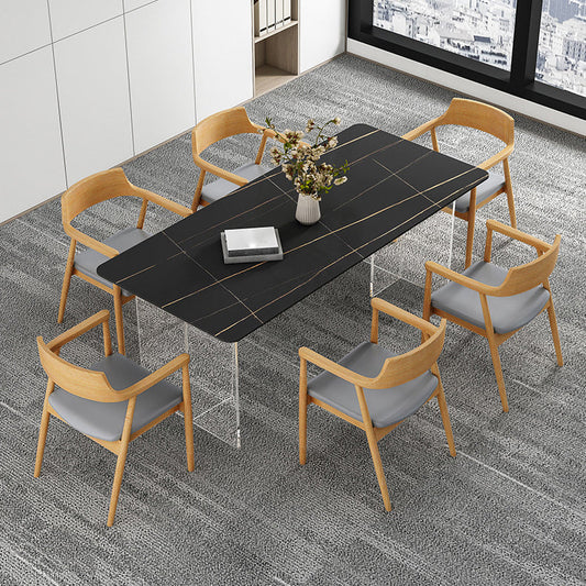 Modern Dining Table Rectangle Stone Top Table with Sled Base