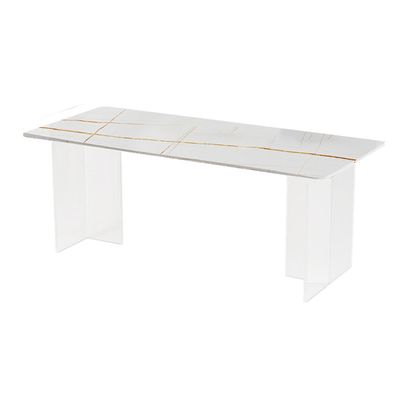 Modern Dining Table Rectangle Stone Top Table with Sled Base White Without Chairs Clearhalo ' dining_table' 'Dining Tables & Seating' 'Dining Tables' 'furn' 'furn_dining_table' 'Furniture' 'furniture_dining_table' 'Kitchen & Dining Furniture' 'kitchen&dining_furn' 'kitchen' 'kitchen_dining_table' 4467752