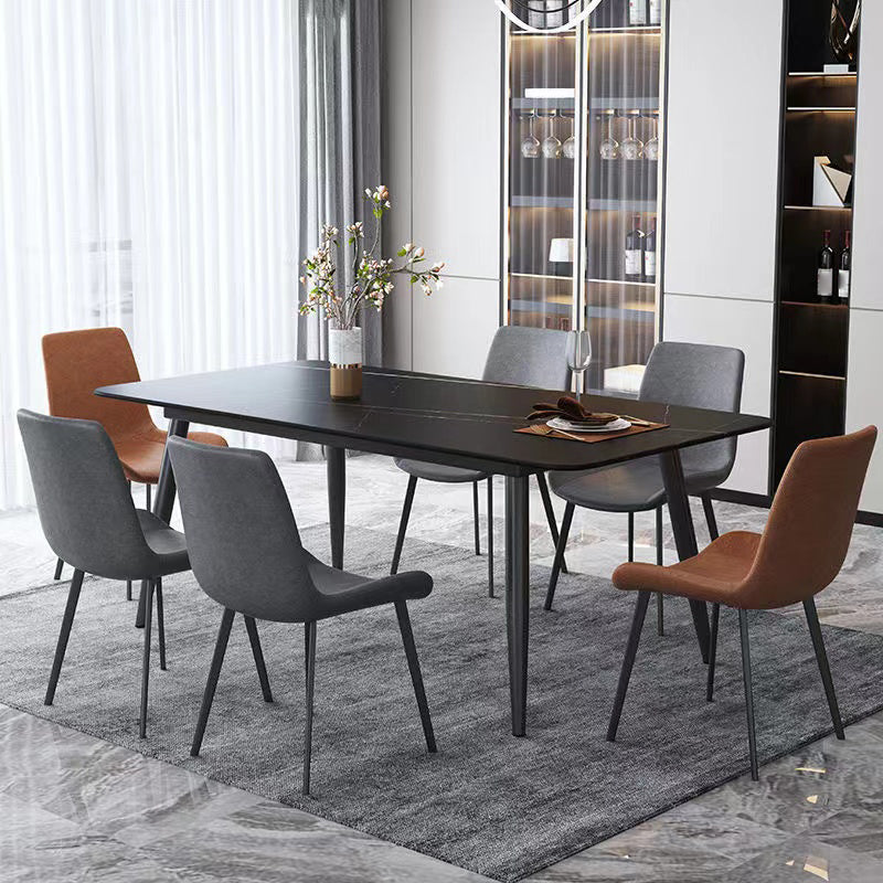 Stone Dining Room Collection Industrial Style Rectangle 4 Legs Dining Table Black 63"L x 35.4"W x 29.5"H Without Chairs Clearhalo ' dining_table' 'Dining Tables & Seating' 'Dining Tables' 'furn' 'furn_dining_table' 'Furniture' 'furniture_dining_table' 'Kitchen & Dining Furniture' 'kitchen&dining_furn' 'kitchen' 'kitchen_dining_table' 4467760