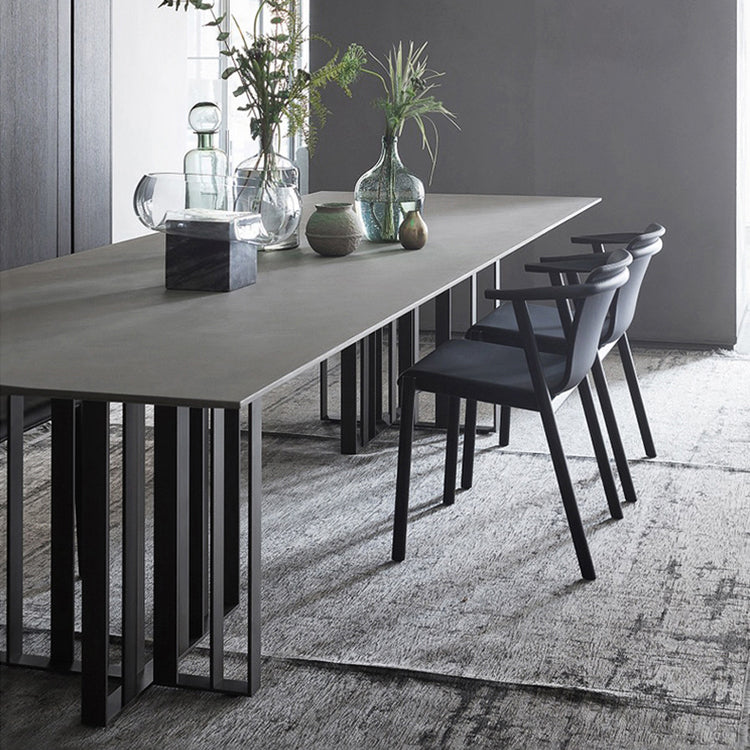 Industrial Rectangle Home Furniture Stone Double Pedestal Dining Table for Home Black 70.9"L x 35.4"W x 29.5"H Without Chairs Clearhalo ' dining_table' 'Dining Tables & Seating' 'Dining Tables' 'furn' 'furn_dining_table' 'Furniture' 'furniture_dining_table' 'Kitchen & Dining Furniture' 'kitchen&dining_furn' 'kitchen' 'kitchen_dining_table' 4467779