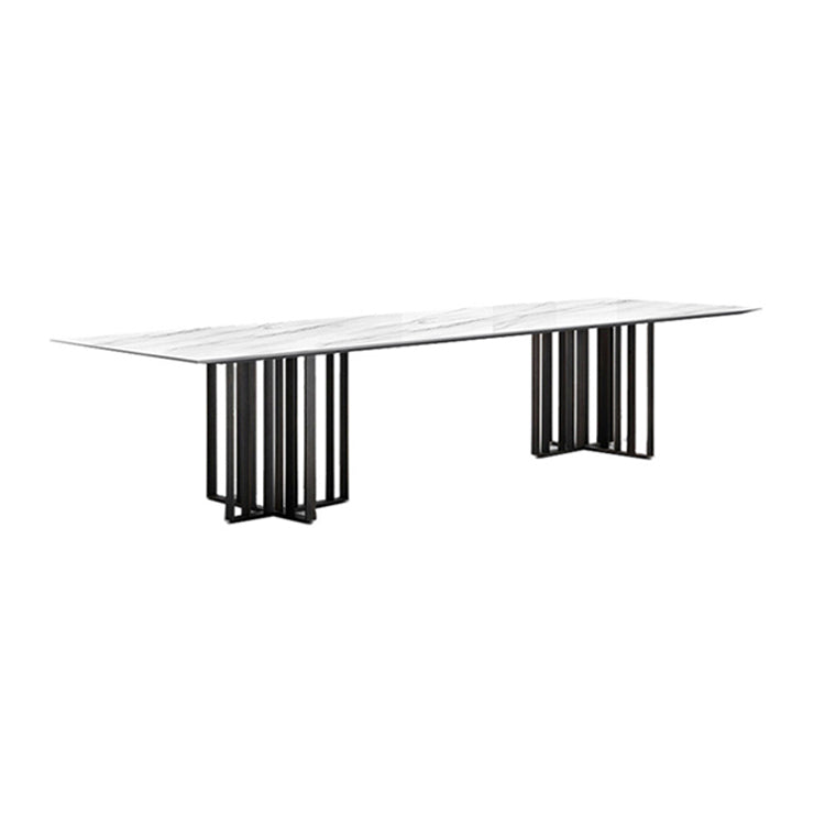 Industrial Rectangle Home Furniture Stone Double Pedestal Dining Table for Home Black White Without Chairs Clearhalo ' dining_table' 'Dining Tables & Seating' 'Dining Tables' 'furn' 'furn_dining_table' 'Furniture' 'furniture_dining_table' 'Kitchen & Dining Furniture' 'kitchen&dining_furn' 'kitchen' 'kitchen_dining_table' 4467782