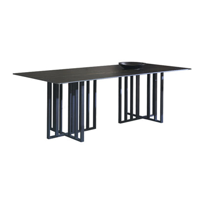 Industrial Rectangle Home Furniture Stone Double Pedestal Dining Table for Home Black Without Chairs Clearhalo ' dining_table' 'Dining Tables & Seating' 'Dining Tables' 'furn' 'furn_dining_table' 'Furniture' 'furniture_dining_table' 'Kitchen & Dining Furniture' 'kitchen&dining_furn' 'kitchen' 'kitchen_dining_table' 4467787