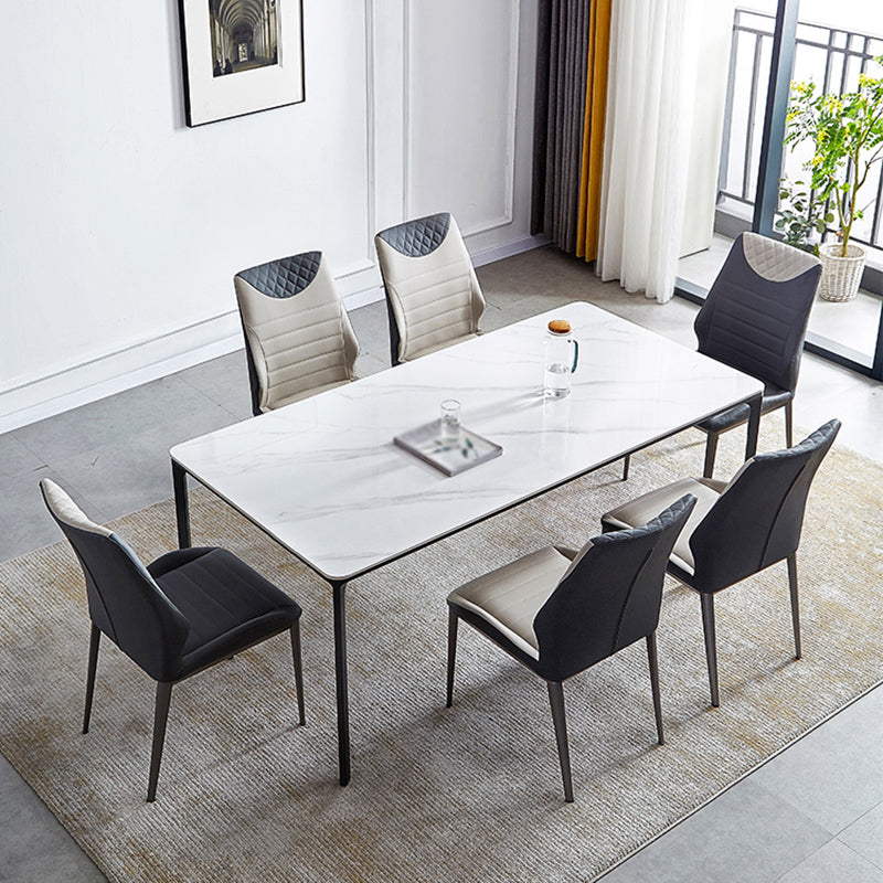 Rectangle Industrial Dining Table Sintered Stone Fixed Table with 4 Legs White 55.1"L x 31.5"W x 29.5"H Without Chairs Clearhalo ' dining_table' 'Dining Tables & Seating' 'Dining Tables' 'furn' 'furn_dining_table' 'Furniture' 'furniture_dining_table' 'Kitchen & Dining Furniture' 'kitchen&dining_furn' 'kitchen' 'kitchen_dining_table' 4467792