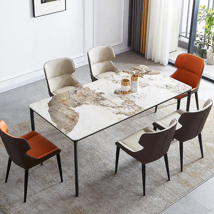 Rectangle Industrial Dining Table Sintered Stone Fixed Table with 4 Legs Brown Without Chairs Clearhalo ' dining_table' 'Dining Tables & Seating' 'Dining Tables' 'furn' 'furn_dining_table' 'Furniture' 'furniture_dining_table' 'Kitchen & Dining Furniture' 'kitchen&dining_furn' 'kitchen' 'kitchen_dining_table' 4467793