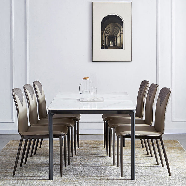 Rectangle Industrial Dining Table Sintered Stone Fixed Table with 4 Legs White 70.9"L x 35.4"W x 29.5"H Without Chairs Clearhalo ' dining_table' 'Dining Tables & Seating' 'Dining Tables' 'furn' 'furn_dining_table' 'Furniture' 'furniture_dining_table' 'Kitchen & Dining Furniture' 'kitchen&dining_furn' 'kitchen' 'kitchen_dining_table' 4467794