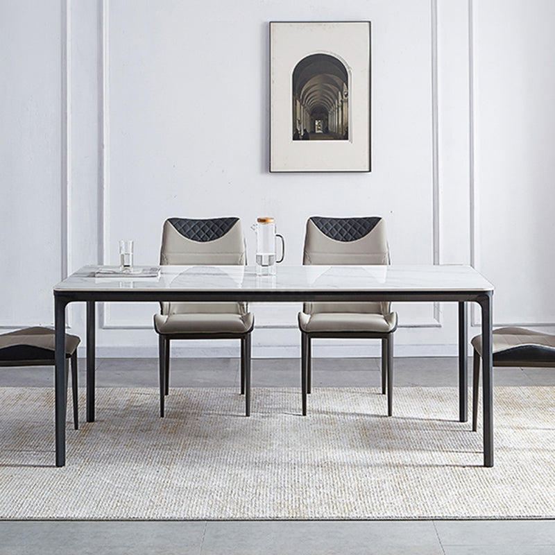 Rectangle Industrial Dining Table Sintered Stone Fixed Table with 4 Legs White Without Chairs Clearhalo ' dining_table' 'Dining Tables & Seating' 'Dining Tables' 'furn' 'furn_dining_table' 'Furniture' 'furniture_dining_table' 'Kitchen & Dining Furniture' 'kitchen&dining_furn' 'kitchen' 'kitchen_dining_table' 4467796