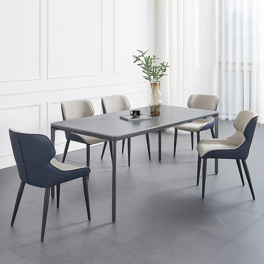 Rectangle Dining Table Sintered Stone Table Industrial Style with 4 Legs Gray 63"L x 31.5"W x 29.5"H Without Chairs Clearhalo ' dining_table' 'Dining Tables & Seating' 'Dining Tables' 'furn' 'furn_dining_table' 'Furniture' 'furniture_dining_table' 'Kitchen & Dining Furniture' 'kitchen&dining_furn' 'kitchen' 'kitchen_dining_table' 4467809
