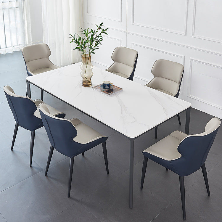 Rectangle Dining Table Sintered Stone Table Industrial Style with 4 Legs White Without Chairs Clearhalo ' dining_table' 'Dining Tables & Seating' 'Dining Tables' 'furn' 'furn_dining_table' 'Furniture' 'furniture_dining_table' 'Kitchen & Dining Furniture' 'kitchen&dining_furn' 'kitchen' 'kitchen_dining_table' 4467811