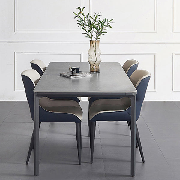 Rectangle Dining Table Sintered Stone Table Industrial Style with 4 Legs Gray 55.1"L x 31.5"W x 29.5"H Without Chairs Clearhalo ' dining_table' 'Dining Tables & Seating' 'Dining Tables' 'furn' 'furn_dining_table' 'Furniture' 'furniture_dining_table' 'Kitchen & Dining Furniture' 'kitchen&dining_furn' 'kitchen' 'kitchen_dining_table' 4467813