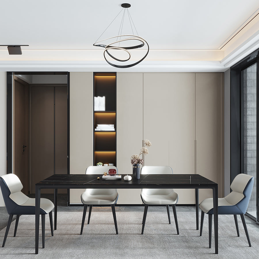 Sintered Stone Dining Table Industrial Style 4 Legs Table for Dining Room Black 70.9"L x 35.4"W x 29.5"H Without Chairs Clearhalo ' dining_table' 'Dining Tables & Seating' 'Dining Tables' 'furn' 'furn_dining_table' 'Furniture' 'furniture_dining_table' 'Kitchen & Dining Furniture' 'kitchen&dining_furn' 'kitchen' 'kitchen_dining_table' 4467828