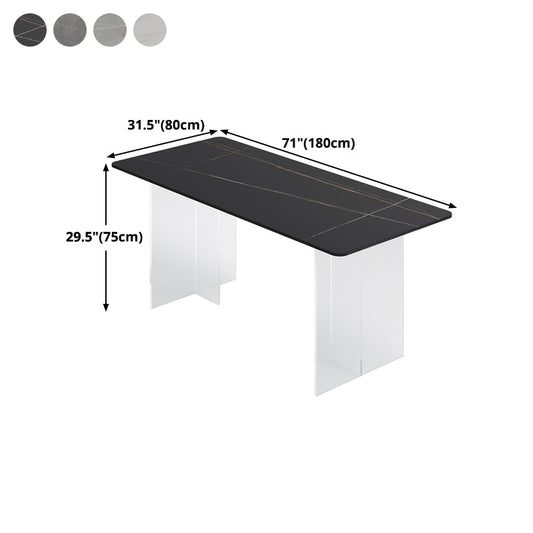 Modern Dining Table Rectangle Sintered Stone Table with Acrylic Base for Kitchen