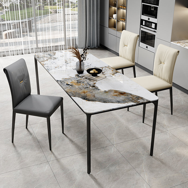 Rectangle Industrial Dining Table Sintered Stone Fixed Table with 4 Metal Legs Brown Without Chairs Clearhalo ' dining_table' 'Dining Tables & Seating' 'Dining Tables' 'furn' 'furn_dining_table' 'Furniture' 'furniture_dining_table' 'Kitchen & Dining Furniture' 'kitchen&dining_furn' 'kitchen' 'kitchen_dining_table' 4467849