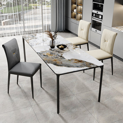 Rectangle Industrial Dining Table Sintered Stone Fixed Table with 4 Metal Legs Brown Without Chairs Clearhalo ' dining_table' 'Dining Tables & Seating' 'Dining Tables' 'furn' 'furn_dining_table' 'Furniture' 'furniture_dining_table' 'Kitchen & Dining Furniture' 'kitchen&dining_furn' 'kitchen' 'kitchen_dining_table' 4467849