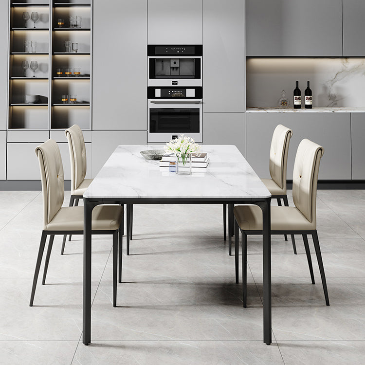 Rectangle Industrial Dining Table Sintered Stone Fixed Table with 4 Metal Legs White 55.1"L x 31.5"W x 29.5"H Without Chairs Clearhalo ' dining_table' 'Dining Tables & Seating' 'Dining Tables' 'furn' 'furn_dining_table' 'Furniture' 'furniture_dining_table' 'Kitchen & Dining Furniture' 'kitchen&dining_furn' 'kitchen' 'kitchen_dining_table' 4467851