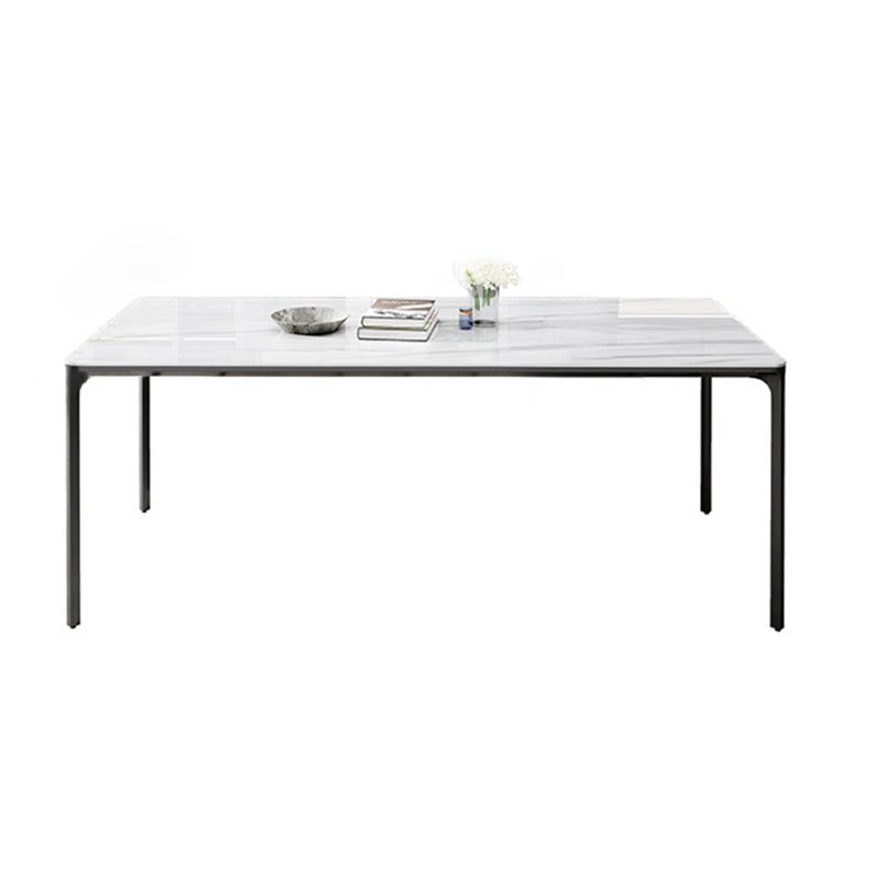 Rectangle Industrial Dining Table Sintered Stone Fixed Table with 4 Metal Legs White Without Chairs Clearhalo ' dining_table' 'Dining Tables & Seating' 'Dining Tables' 'furn' 'furn_dining_table' 'Furniture' 'furniture_dining_table' 'Kitchen & Dining Furniture' 'kitchen&dining_furn' 'kitchen' 'kitchen_dining_table' 4467853