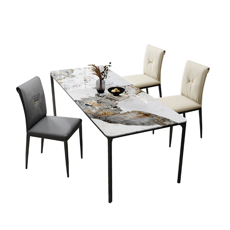 Rectangle Industrial Dining Table Sintered Stone Fixed Table with 4 Metal Legs Clearhalo ' dining_table' 'Dining Tables & Seating' 'Dining Tables' 'furn' 'furn_dining_table' 'Furniture' 'furniture_dining_table' 'Kitchen & Dining Furniture' 'kitchen&dining_furn' 'kitchen' 'kitchen_dining_table' 4467857