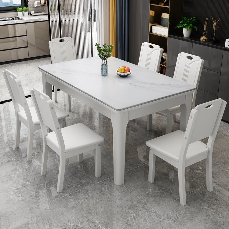 Rectangle Modern Dining Table Sintered Stone Fixed Table with 4 Wood Legs White 55.1"L x 33.5"W x 29.9"H Without Chairs Clearhalo ' dining_table' 'Dining Tables & Seating' 'Dining Tables' 'furn' 'furn_dining_table' 'Furniture' 'furniture_dining_table' 'Kitchen & Dining Furniture' 'kitchen&dining_furn' 'kitchen' 'kitchen_dining_table' 4467883