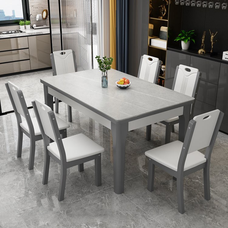 Rectangle Modern Dining Table Sintered Stone Fixed Table with 4 Wood Legs Gray Without Chairs Clearhalo ' dining_table' 'Dining Tables & Seating' 'Dining Tables' 'furn' 'furn_dining_table' 'Furniture' 'furniture_dining_table' 'Kitchen & Dining Furniture' 'kitchen&dining_furn' 'kitchen' 'kitchen_dining_table' 4467885