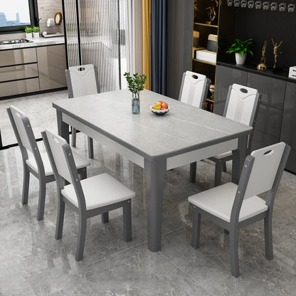 Rectangle Modern Dining Table Sintered Stone Fixed Table with 4 Wood Legs Gray Without Chairs Clearhalo ' dining_table' 'Dining Tables & Seating' 'Dining Tables' 'furn' 'furn_dining_table' 'Furniture' 'furniture_dining_table' 'Kitchen & Dining Furniture' 'kitchen&dining_furn' 'kitchen' 'kitchen_dining_table' 4467885