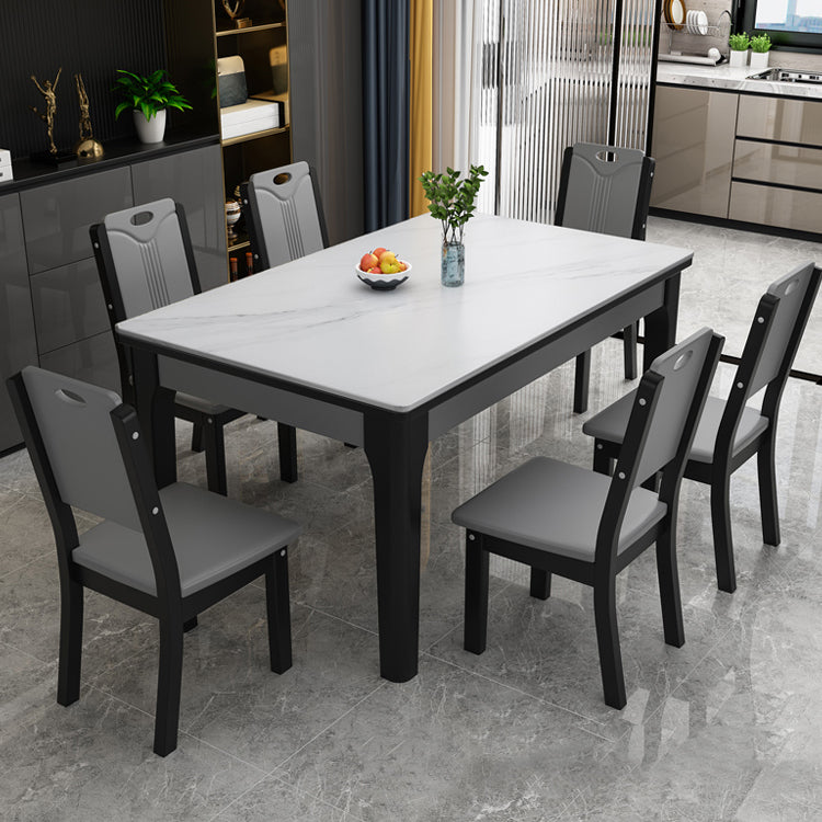 Rectangle Modern Dining Table Sintered Stone Fixed Table with 4 Wood Legs Black 51.2"L x 31.5"W x 29.9"H Without Chairs Clearhalo ' dining_table' 'Dining Tables & Seating' 'Dining Tables' 'furn' 'furn_dining_table' 'Furniture' 'furniture_dining_table' 'Kitchen & Dining Furniture' 'kitchen&dining_furn' 'kitchen' 'kitchen_dining_table' 4467886
