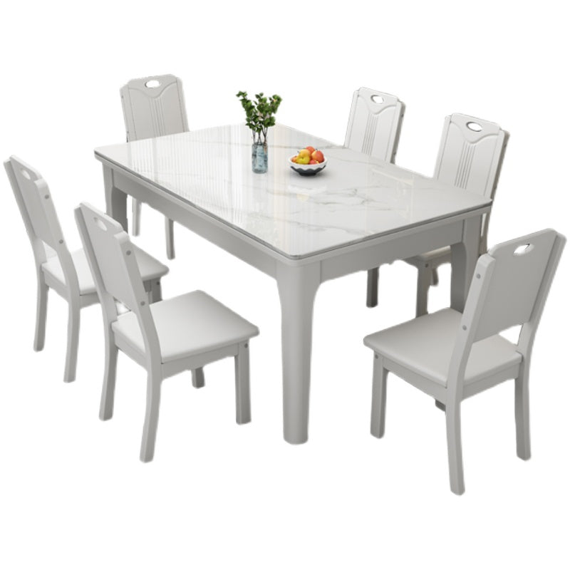 Rectangle Modern Dining Table Sintered Stone Fixed Table with 4 Wood Legs White Without Chairs Clearhalo ' dining_table' 'Dining Tables & Seating' 'Dining Tables' 'furn' 'furn_dining_table' 'Furniture' 'furniture_dining_table' 'Kitchen & Dining Furniture' 'kitchen&dining_furn' 'kitchen' 'kitchen_dining_table' 4467887