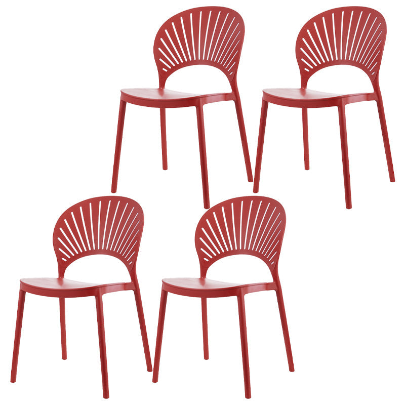 Contemporary Style Dining Plastic Chair Kitchen Open Back Dining Armless Chairs Burgundy 4 Piece Set Clearhalo ' kitchen&dining_furn' 'Dining Chairs' 'Dining Tables & Seating' 'dining_chair' 'furn' 'furn_dining_chair' 'Furniture' 'furniture_dining_chair' 'Kitchen & Dining Furniture' 'kitchen' 4468167