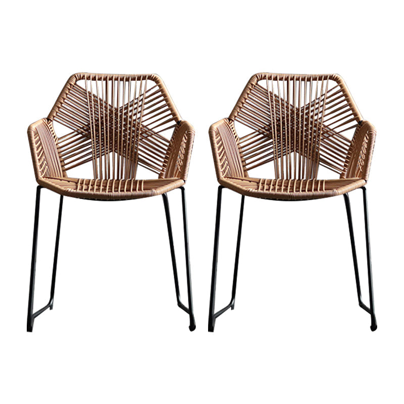 Industrial Design Open Back Dining Side Chairs Rattan Patio Dining Side Chair Coffee 2 Piece Set Clearhalo ' kitchen&dining_furn' 'Dining Chairs' 'Dining Tables & Seating' 'dining_chair' 'furn' 'furn_dining_chair' 'Furniture' 'furniture_dining_chair' 'Kitchen & Dining Furniture' 'kitchen' 4468276